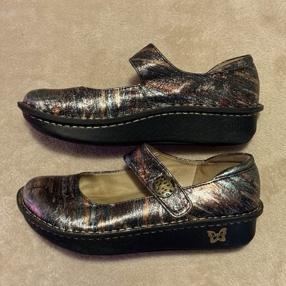 Alegria Paloma Size 40 Leather Metallic Mary Jane Bling Button Comfort Shoes